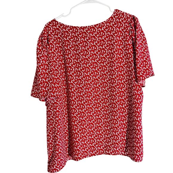 Lauren Conrad Red Heart Print Flutter Sleeve Blouse V-Neck Size XL - Picture 6 of 6